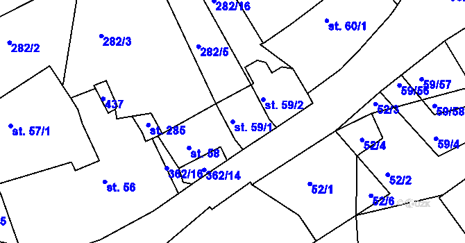 Parcela st. 59/1 v KÚ Dolní Bělá, Katastrální mapa