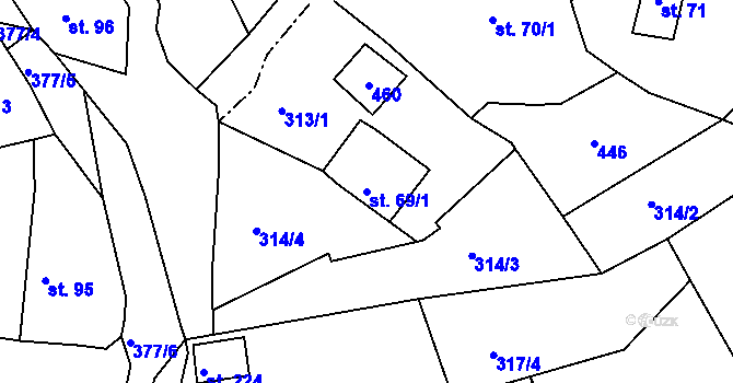 Parcela st. 69/1 v KÚ Dolní Bělá, Katastrální mapa