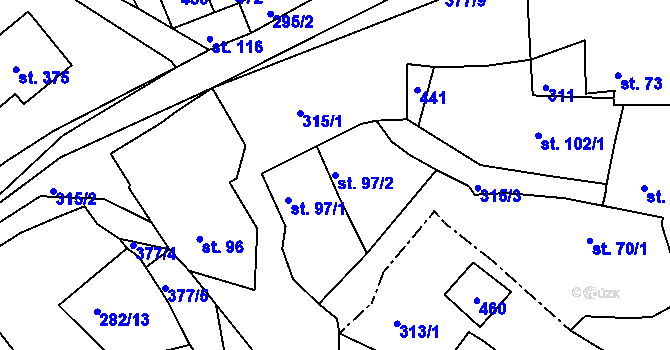 Parcela st. 97/2 v KÚ Dolní Bělá, Katastrální mapa
