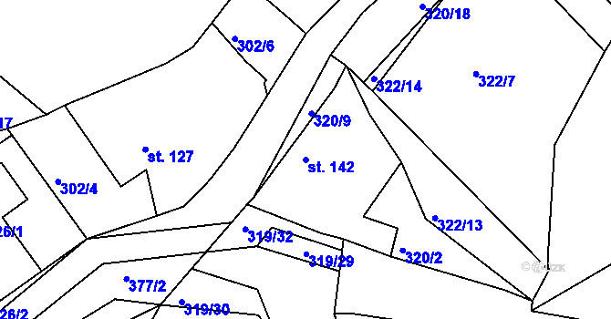 Parcela st. 142 v KÚ Dolní Bělá, Katastrální mapa