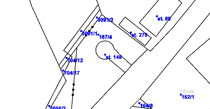 Parcela st. 148 v KÚ Dolní Bělá, Katastrální mapa