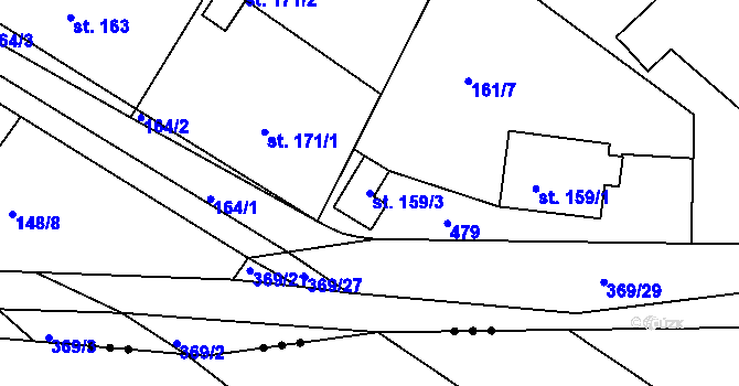 Parcela st. 159/3 v KÚ Dolní Bělá, Katastrální mapa