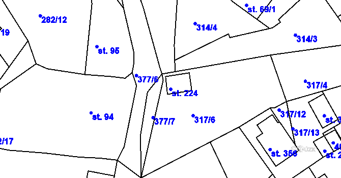 Parcela st. 224 v KÚ Dolní Bělá, Katastrální mapa