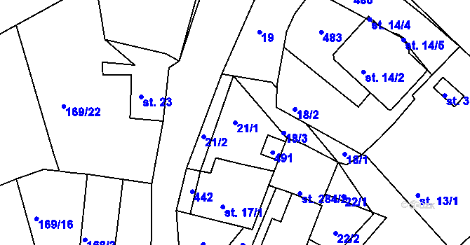 Parcela st. 21/1 v KÚ Dolní Bělá, Katastrální mapa
