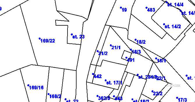 Parcela st. 21/2 v KÚ Dolní Bělá, Katastrální mapa