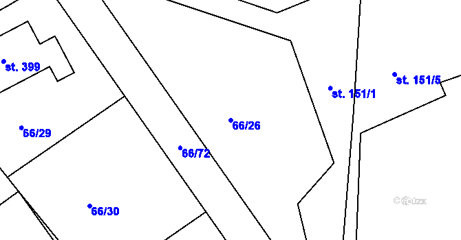 Parcela st. 66/26 v KÚ Dolní Bělá, Katastrální mapa