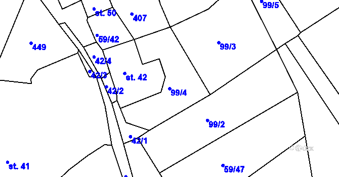 Parcela st. 99/4 v KÚ Dolní Bělá, Katastrální mapa