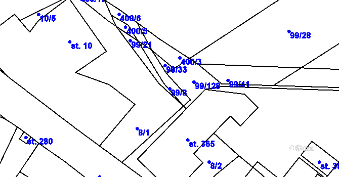 Parcela st. 99/8 v KÚ Dolní Bělá, Katastrální mapa
