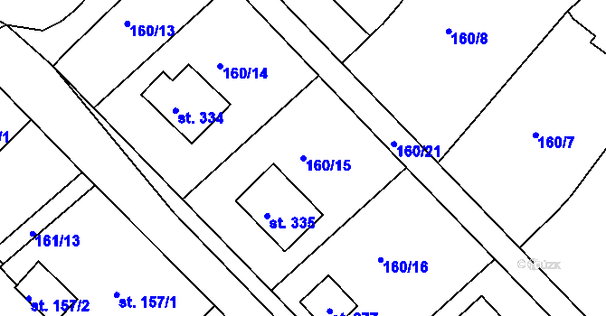 Parcela st. 160/15 v KÚ Dolní Bělá, Katastrální mapa