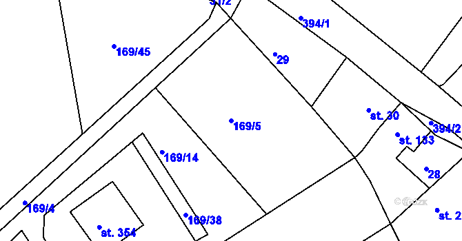 Parcela st. 169/5 v KÚ Dolní Bělá, Katastrální mapa