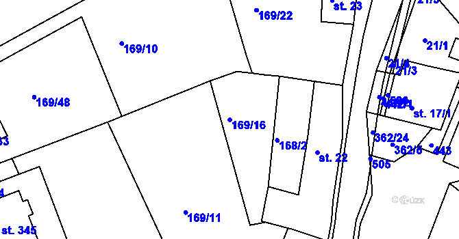 Parcela st. 169/16 v KÚ Dolní Bělá, Katastrální mapa