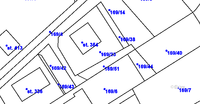 Parcela st. 169/23 v KÚ Dolní Bělá, Katastrální mapa