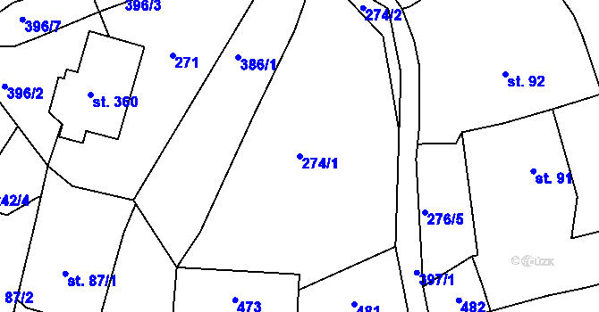 Parcela st. 274/1 v KÚ Dolní Bělá, Katastrální mapa
