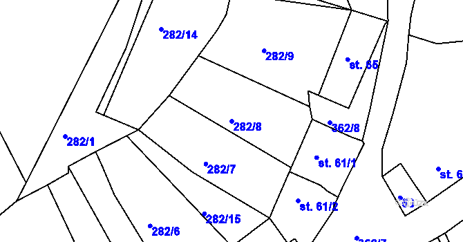 Parcela st. 282/8 v KÚ Dolní Bělá, Katastrální mapa