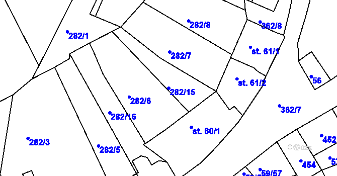 Parcela st. 282/15 v KÚ Dolní Bělá, Katastrální mapa