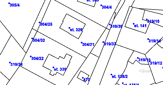 Parcela st. 304/21 v KÚ Dolní Bělá, Katastrální mapa