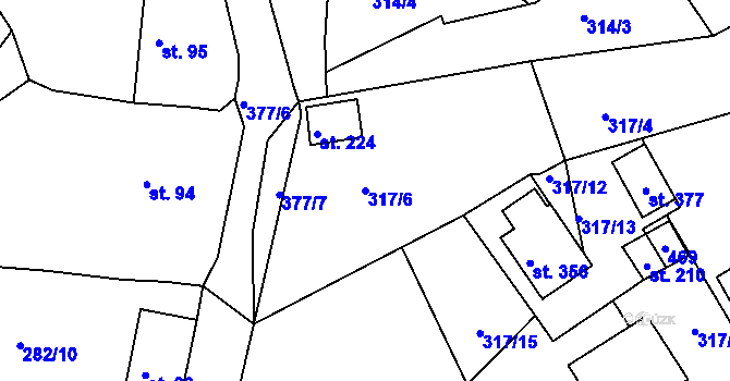 Parcela st. 317/6 v KÚ Dolní Bělá, Katastrální mapa