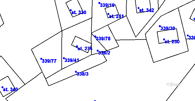 Parcela st. 338/2 v KÚ Dolní Bělá, Katastrální mapa