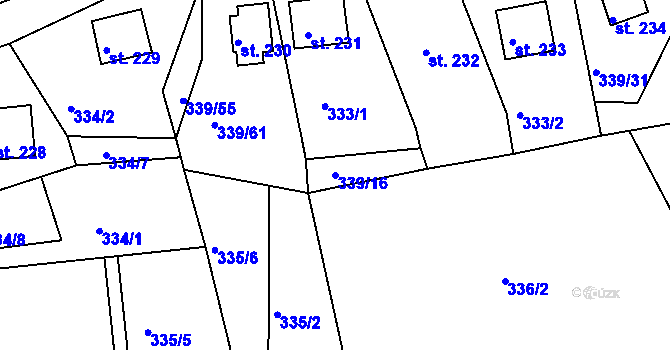 Parcela st. 339/16 v KÚ Dolní Bělá, Katastrální mapa