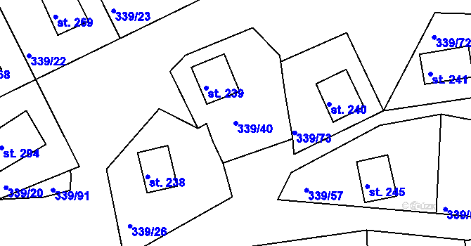 Parcela st. 339/40 v KÚ Dolní Bělá, Katastrální mapa