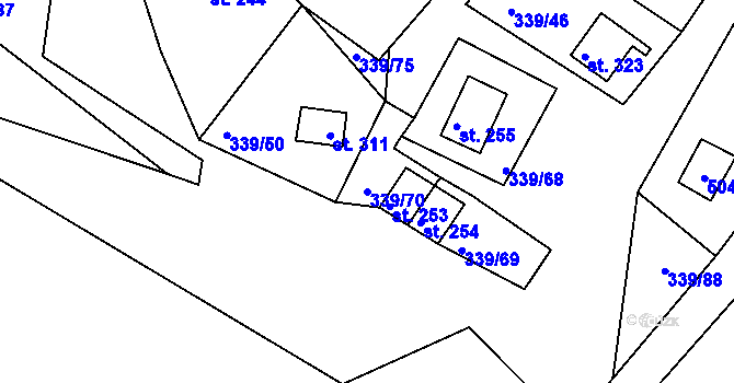 Parcela st. 339/70 v KÚ Dolní Bělá, Katastrální mapa