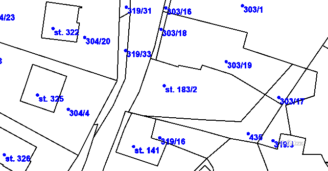 Parcela st. 183/2 v KÚ Dolní Bělá, Katastrální mapa