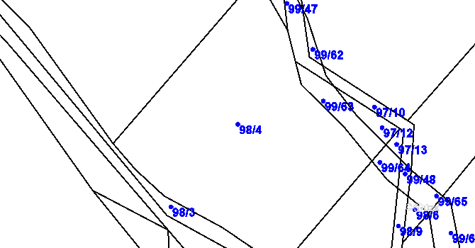 Parcela st. 98/4 v KÚ Dolní Bělá, Katastrální mapa