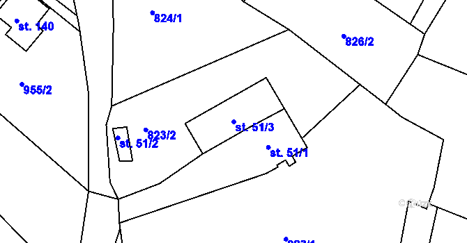 Parcela st. 51/3 v KÚ Líté, Katastrální mapa