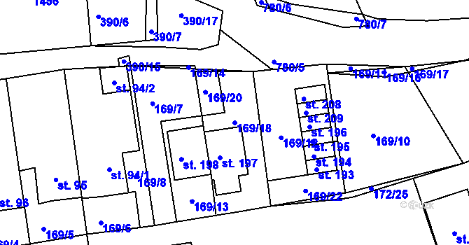 Parcela st. 169/18 v KÚ Líté, Katastrální mapa