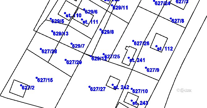 Parcela st. 627/25 v KÚ Líté, Katastrální mapa