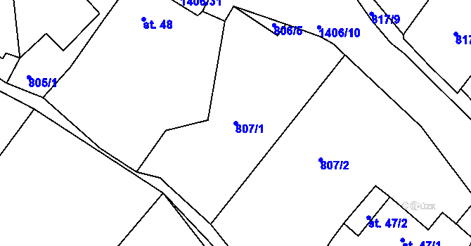 Parcela st. 807/1 v KÚ Líté, Katastrální mapa