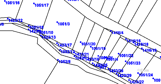 Parcela st. 1051/20 v KÚ Líté, Katastrální mapa