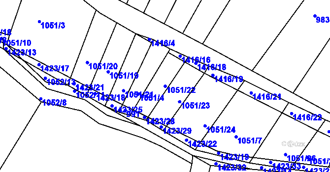 Parcela st. 1051/22 v KÚ Líté, Katastrální mapa