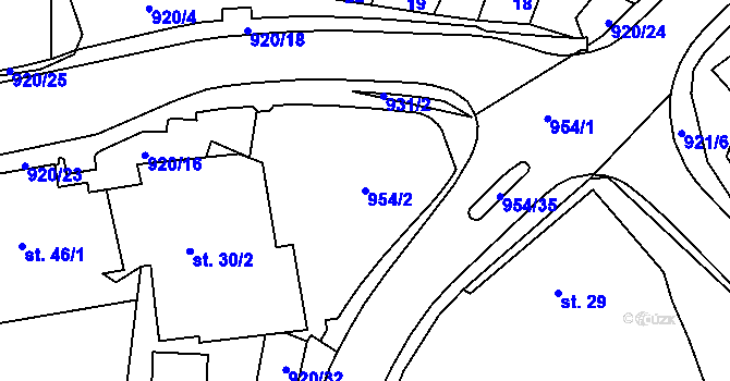 Parcela st. 954/2 v KÚ Loza, Katastrální mapa