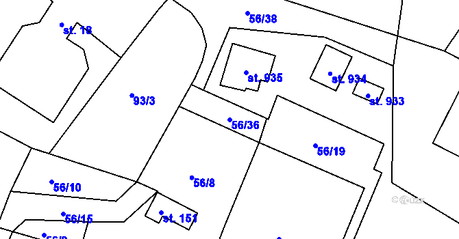 Parcela st. 56/36 v KÚ Loza, Katastrální mapa