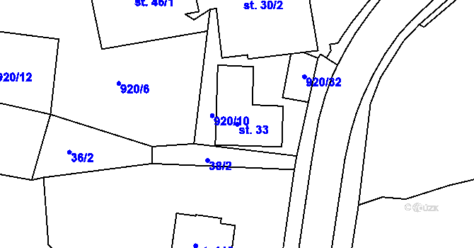 Parcela st. 33 v KÚ Loza, Katastrální mapa