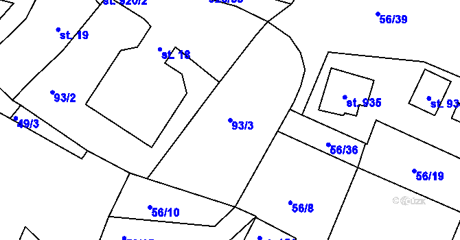 Parcela st. 93/3 v KÚ Loza, Katastrální mapa