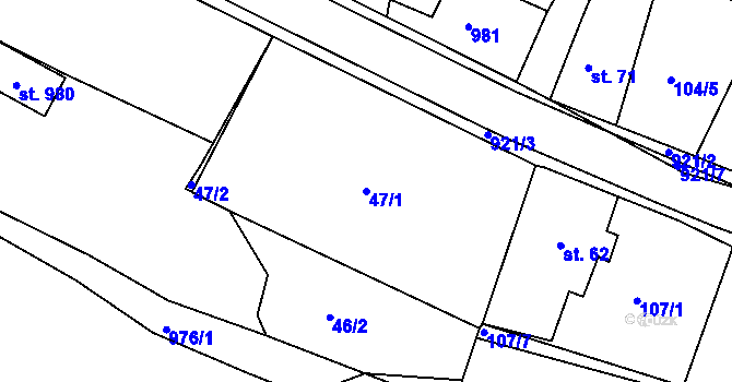 Parcela st. 47/1 v KÚ Loza, Katastrální mapa