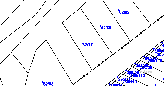 Parcela st. 62/77 v KÚ Loza, Katastrální mapa