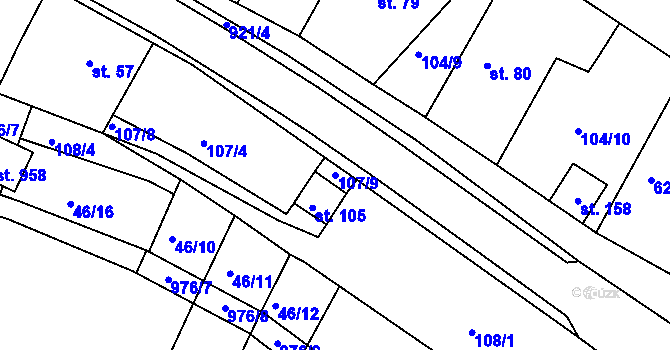 Parcela st. 107/9 v KÚ Loza, Katastrální mapa