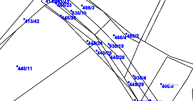 Parcela st. 445/25 v KÚ Loza, Katastrální mapa