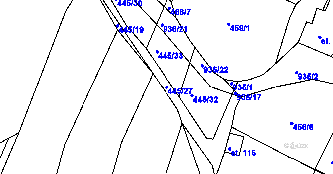 Parcela st. 445/27 v KÚ Loza, Katastrální mapa