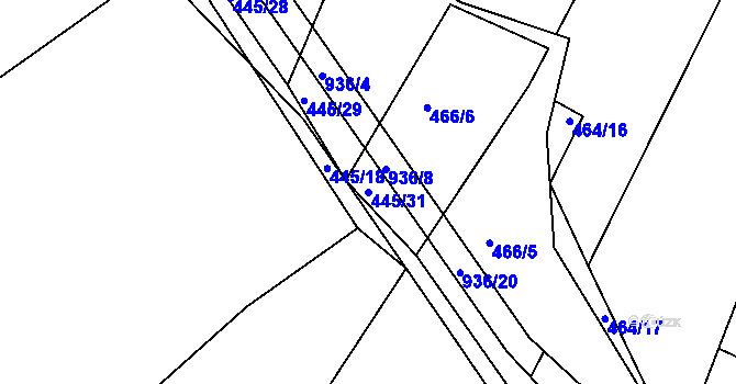 Parcela st. 445/31 v KÚ Loza, Katastrální mapa