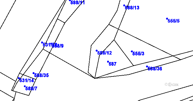 Parcela st. 588/12 v KÚ Loza, Katastrální mapa