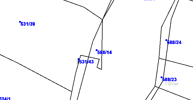 Parcela st. 588/14 v KÚ Loza, Katastrální mapa