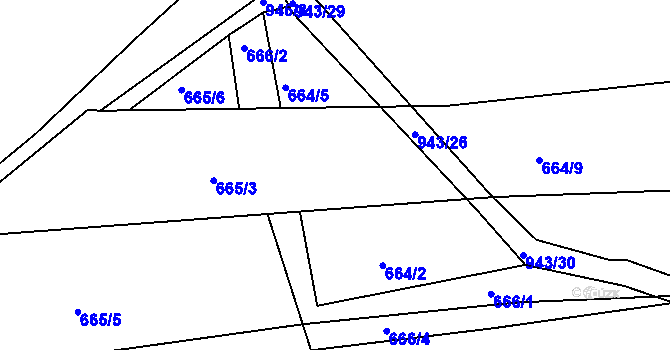 Parcela st. 664/6 v KÚ Loza, Katastrální mapa