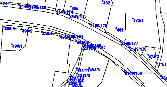 Parcela st. 2149/159 v KÚ Dolní Benešov, Katastrální mapa