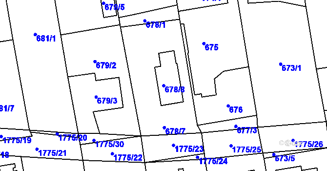 Parcela st. 678/8 v KÚ Dolní Benešov, Katastrální mapa