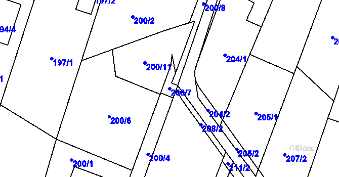 Parcela st. 200/7 v KÚ Dolní Benešov, Katastrální mapa