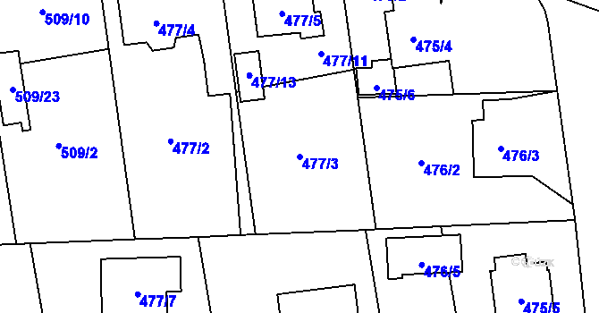 Parcela st. 477/3 v KÚ Dolní Benešov, Katastrální mapa